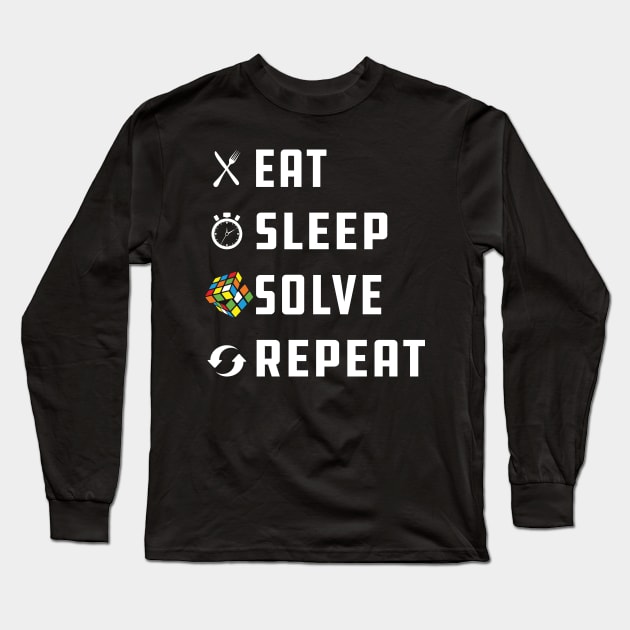 Rubik Cube - Eat Sleep Solve Repeat w Long Sleeve T-Shirt by KC Happy Shop